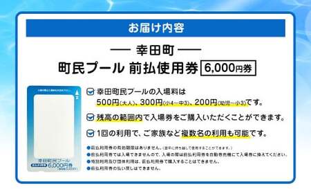 町民プール 前払使用券 （6,000円券） 1枚 利用券 プール チケット ウォータースライダー 室内プール 体験