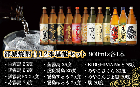 都城焼酎!12本堪能セット≪みやこんじょ特急便≫_AG-2201_(都城市) 本格芋焼酎 麦焼酎 白霧島 黒霧島 黒霧島EX 赤霧島 茜霧島 虎斑霧島 霧島するる 霧島ほろる KIRISHIMA NO
