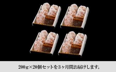 定期便3カ月 お楽しみ 白老牛 ジューシー ハンバーグ セット 20個 網脂 特製ソース 手造り 手ごね BY056
