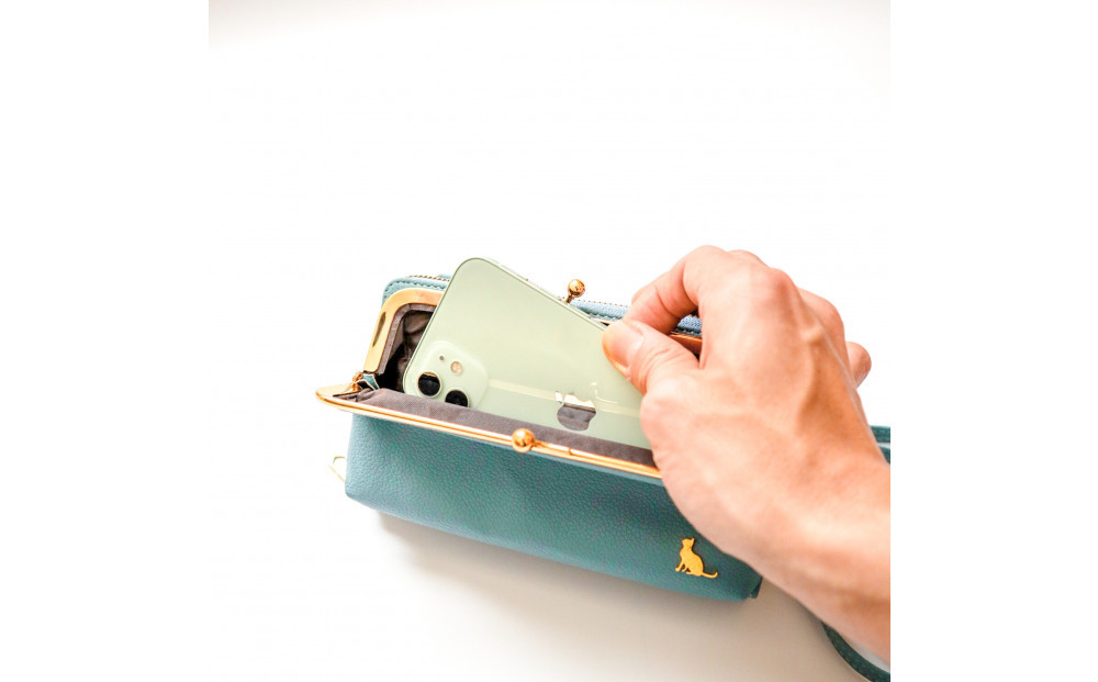 【ライトブルー】スマホショルダー お財布ショルダー がま口 がま口財布 スマホポーチ スマホポシェット