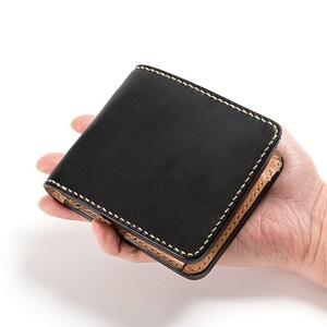 【全4色】栃木レザー 二つ折り財布コインポケット付  滑らかな手触り ハーフウォレット/Half wallet 01C/ブルー/minca　174