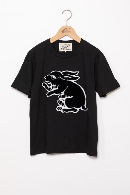 【ふるさと納税】【beanxious( ビーアンキシャス )】直植毛フロッキーTシャツ ウサギ黒 Sサイズ | Tシャツ フロッキー S ブラック 黒 ウサギ 動物 半袖 ギフト お祝い beanxious 京都府 京都市