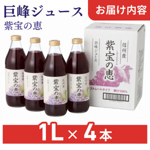 信州産 巨峰ジュース 果汁100％　「紫宝の恵」 (1L×4本)