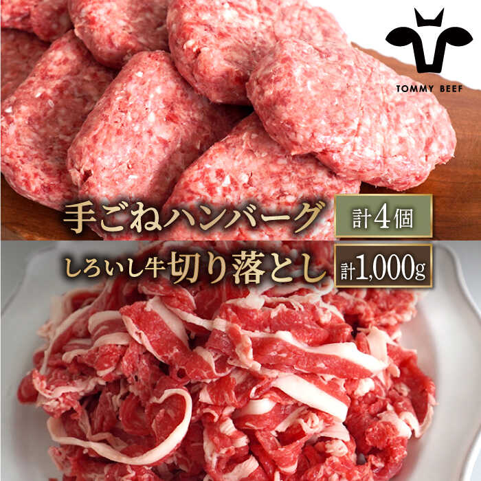 【ふるさと納税】【人気返礼品セット！】手ごね ハンバーグ 4個＆しろいし牛 切り落とし 1000g（500g×2パック）【佐賀セントラル牧場】和牛 国産牛 黒毛和牛 切落し 詰め合わせ 食べ比べ 牛肉 肉 お肉 佐賀県 白石町 [IAH108]