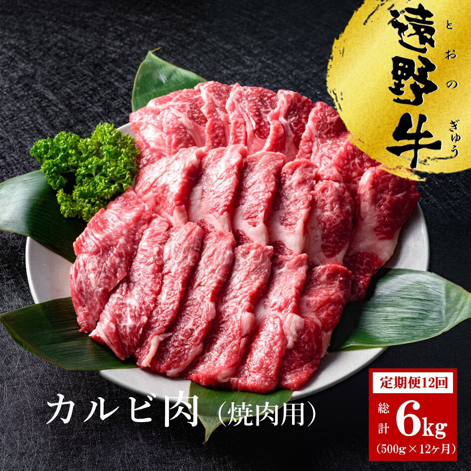 【ふるさと納税】定期便 12回 遠野牛 カルビ 焼肉用 500g /回 合計 6kg 黒毛和牛 送料無料 高級肉 肉 お取り寄せ グルメ 和牛 ブランド牛 国産牛 高級 岩手県 いわて門崎丑牧場