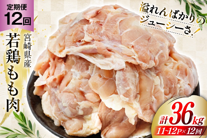 定期便 肉 鶏肉 12回定期便 若鶏もも身11〜12パック 計3kg [九州児湯フーズ 宮崎県 美郷町 31aj0061] 冷凍 小分け 個包装  鶏もも肉 もも肉 モモ肉