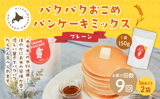 【1ヶ月毎9回定期便】パクパクおこめパンケーキミックス（プレーン）スタンドパック 計18パック （2パック×9回） ホットケーキミックス