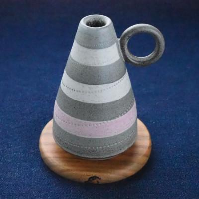 ふるさと納税 東峰村 リング一輪挿し・ミニ花瓶(小石原焼マットピンク)高さ約9cm、山桜の花台付
