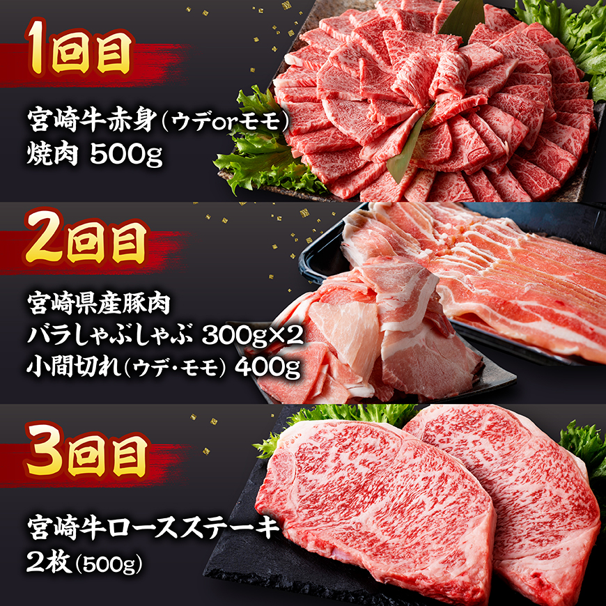 ミヤチクセレクト！宮崎牛・宮崎県産豚肉満足定期便[3ヶ月コース] 【 肉 宮崎牛 牛肉 豚肉 小分け パック こま切れ スライス 詰め合わせ 送料無料 】 [B00629t3] 宮崎牛・宮崎県産豚肉満