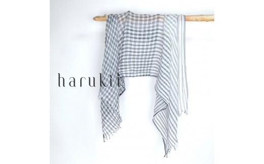 
【harukii】変りギンガム長綿ガーゼストール (ネイビー)
