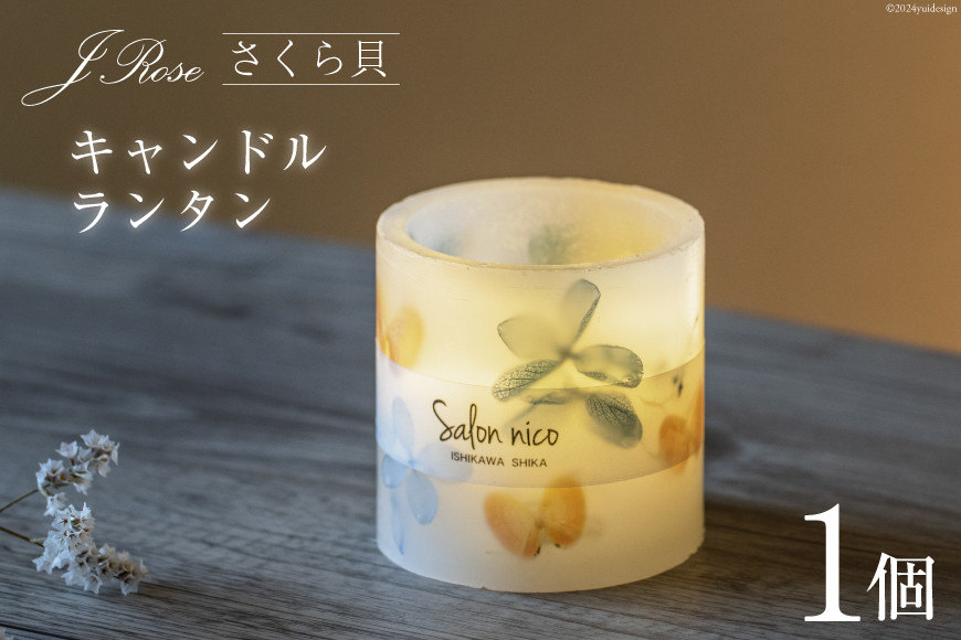 
雑貨 さくら貝キャンドルランタン 8cm×8cm×8cm 150g [Salon nico 石川県 志賀町 BU4007] ろうそく不要 電池式 プリザーブドフラワー 癒し
