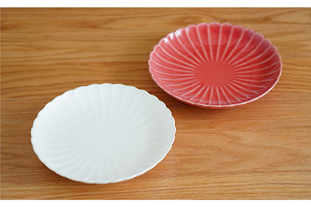 【波佐見焼】花しのぎ ペア 大皿 プレート (白鼠・薄赤) 食器 皿 【団陶器】 [PB79] 波佐見焼