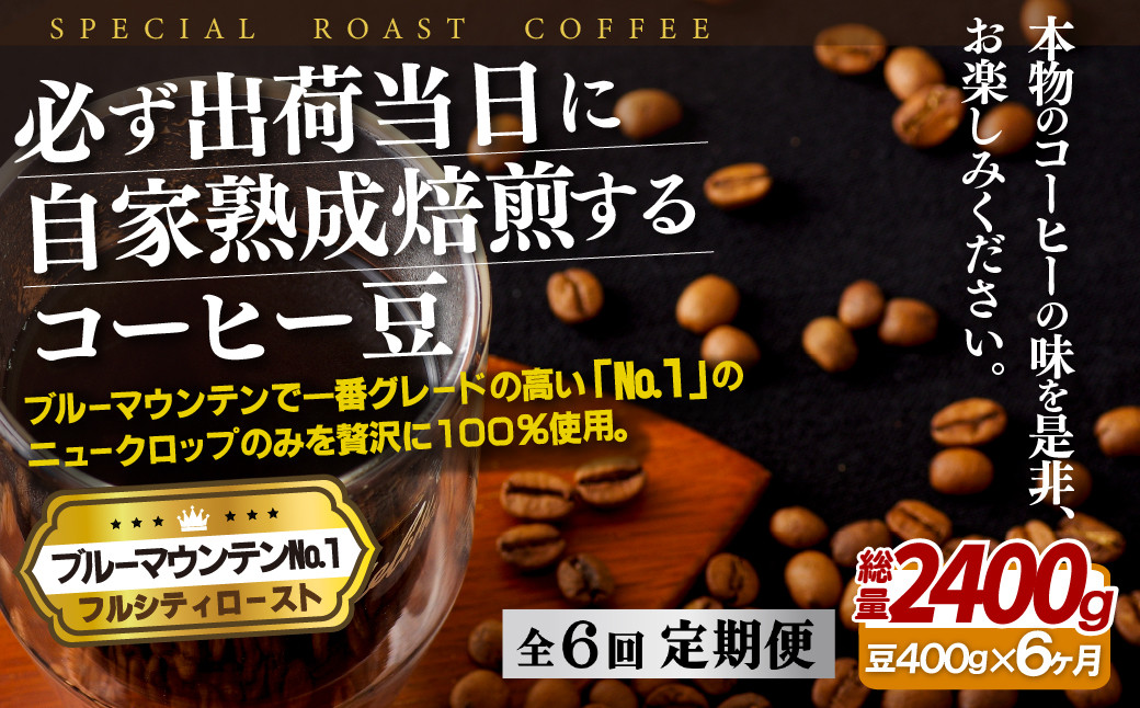
E273z 【6回定期便】必ず出荷日に自家熟成焙煎 ブルーマウンテンNo.1豆(400g) コーヒー豆
