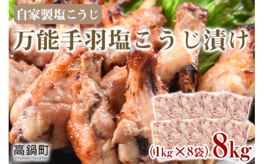＜【2025年8月発送】万能手羽塩こうじ漬け 8kg（1kg×8袋）＞【c813_bn_x3-aug】