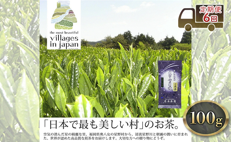 定期便 6ヶ月 お茶 煎茶 八女茶 100g×1袋 奥八女 星野村 高級 深蒸し 茶 星野茶 緑茶 6回 コース お楽しみ