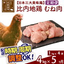 【ふるさと納税】 《定期便5ヶ月》 比内地鶏 むね肉 4kg（1kg×4袋）×5回 計20kg 時期選べる お届け周期調整可能 5か月 5ヵ月 5カ月 5ケ月 20キロ 国産 冷凍 鶏肉 鳥肉 とり肉 ムネ肉