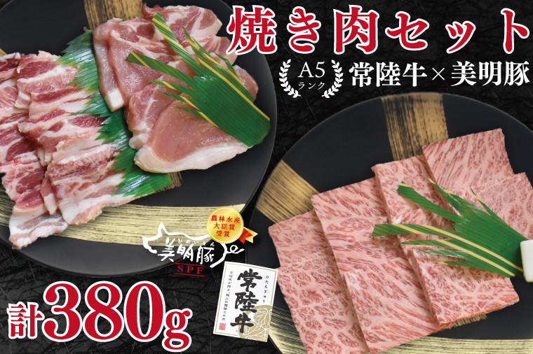 
            【常陸牛 A5ランク・美明豚焼肉セット】常陸牛カルビ180g＋美明豚200g（ロース100g・ばら100g） 冷凍 国産牛 和牛 牛肉 豚肉　ブランド豚 茨城県 水戸市 食べ比べ セット商品 国産 BBQ 10000円以内 老舗精肉店 EK-22

          