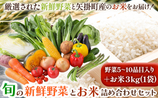 133. 旬の新鮮野菜とお米詰め合わせセット 野菜5～10品目入 青空市きらり《30日以内に出荷予定》岡山県 矢掛町 野菜 野菜詰め合わせ 米 米3kg トマト きゅうり アスパラガス 玉ねぎ リーキ 送料無料