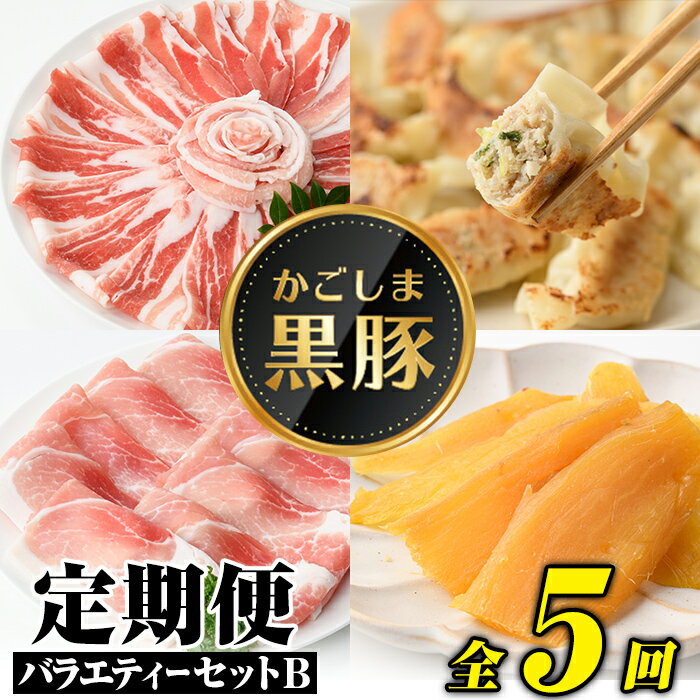 【ふるさと納税】＜定期便・全5回(毎月)＞バラエティーセットB！ 肩ロース バラ ロース 黒豚餃子 焼豚 干し芋 バラエティー 豚肉 かごしま黒豚ふるさと定期便 鹿児島 国産 九州産 お肉 精肉 ギョーザ ぎょうざ 干芋 焼肉 とんかつ しゃぶしゃぶ 冷凍 ギフト 贈答【和田養豚】