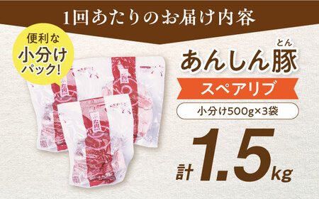 【12回定期便】あんしん豚 スペアリブ 1.5kg 豚肉 小分け 国産 白川町 / 藤井ファーム[AWAF018]
