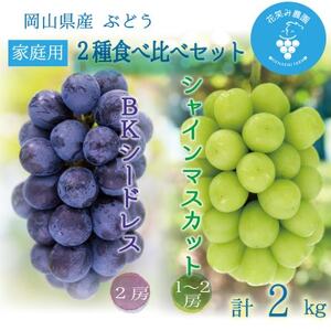 岡山　花笑み農園の『シャインマスカット＆BKシードレス』家庭用　約2kg　BS-2家　9月下旬～発送【配送不可地域：離島】【1650762】