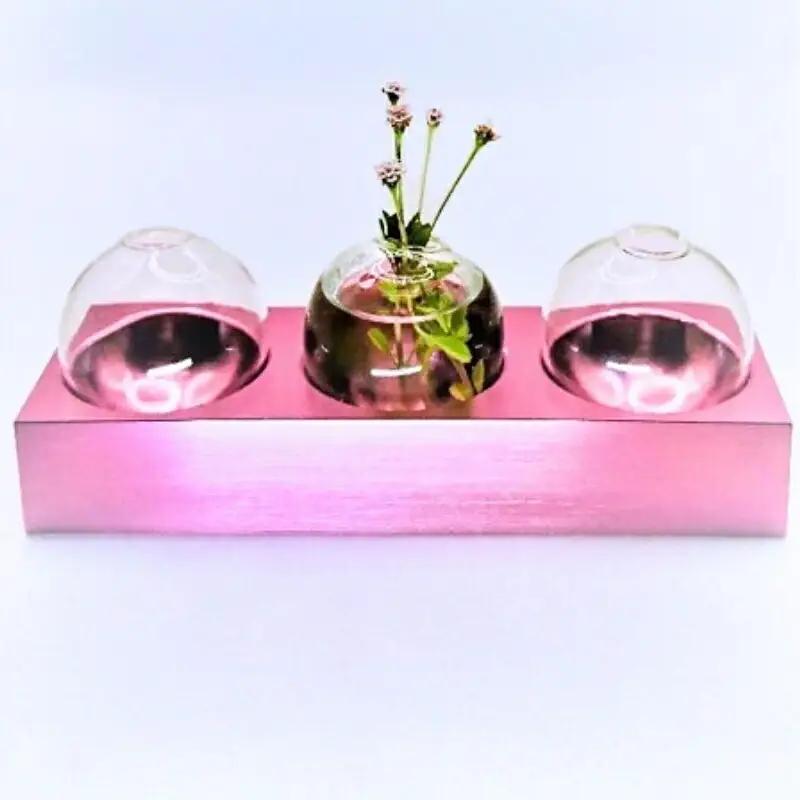 アルミ一輪挿し（三連）ピンク おしゃれ　お花　フラワーベース　花瓶　シンプル　４色展開