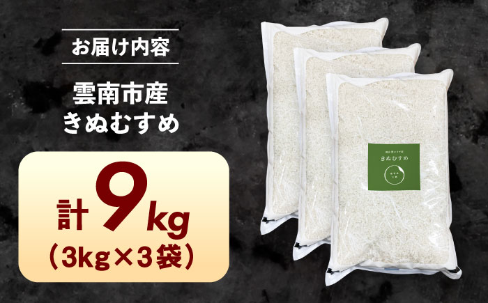【特A】雲南市産 きぬむすめ 9kg（3kg×3袋）株式会社アルプロン(米) [AIDR008]