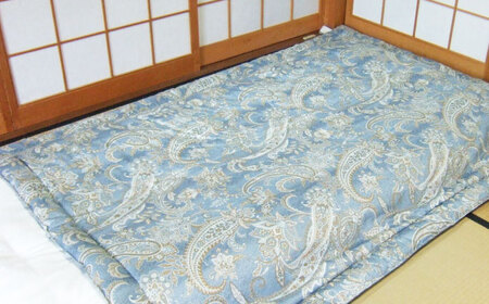 国産真綿100％使用 近江真綿 手引き布団 1.0kg シングル 【青色】　滋賀県長浜市/小野商店[AQBN013]
