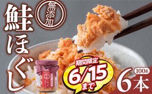 【寄附額改定】【6本】 鮭フレーク 無添加 鮭ほぐし  紅鮭 あらほぐし 紅鮭ほぐし 常温 600g (100g×6個)  無着色 長期保存 子ども 瓶 瓶詰め 小分け 紅鮭 天然 しゃけ さけ 岩手県 金ケ崎町