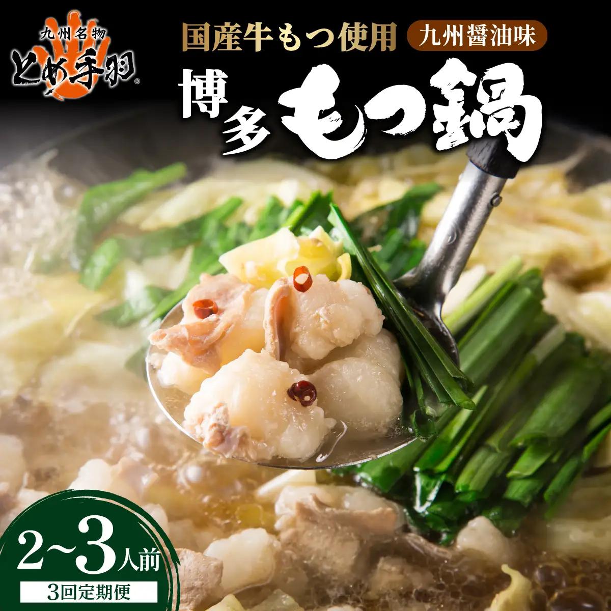 ＜定期便・全3回＞九州名物 とめ手羽 博多 もつ鍋 セット 九州しょうゆ味 2-3人前