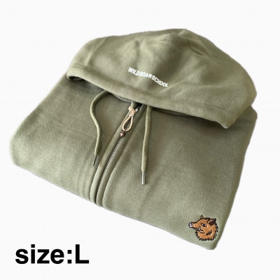 「イノシシ派」ジップアップスウェットパーカー/オリーブ/男女兼用Lサイズ【1671522】