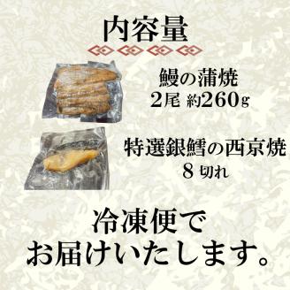 国産 うなぎ の 蒲焼 2尾 約260g 特選 銀だら の 西京焼 8切れ セット 冷凍 関西風 鰻 魚 高級魚 ウナギ 九州産 蒲焼き かばやき うな重 ひつまぶし タレ 山椒 銀鱈 下関 山口