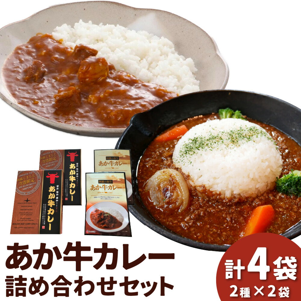 【ふるさと納税】あか牛カレー詰め合わせセット あか牛カレー×2・あか牛100％挽肉カレー×2 褐毛和種 牛肉 お肉 ひき肉 和牛 惣菜 熊本県 湯前町 送料無料