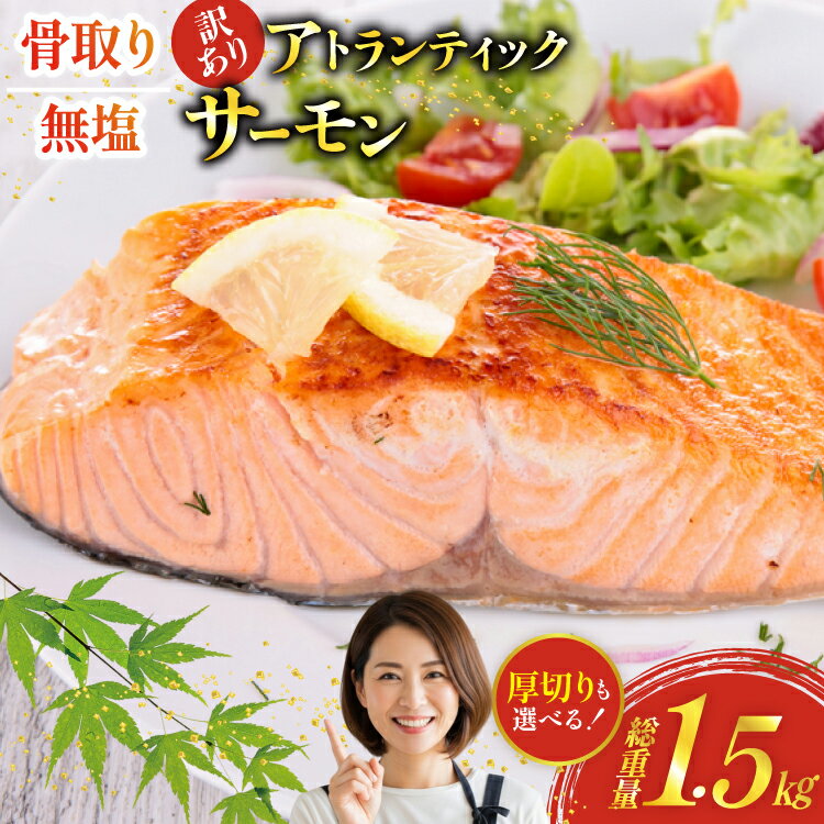【ふるさと納税】 訳あり ノルウェー産 骨取り サーモン 切身 【選べる切身サイズ】普通/厚切 計1.5kg 無塩 アトランティックサーモン[足利本店 宮城県 気仙沼市 20565680] 鮭 しゃけ アトラン 訳アリ わけあり ノルウェー 骨取 切り身 サーモン切身 鮭切身 さけ切身