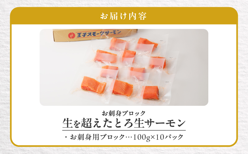 【王子サーモン】生を超えた「とろ生サーモン」お刺身用ブロック 1kg　T041-009