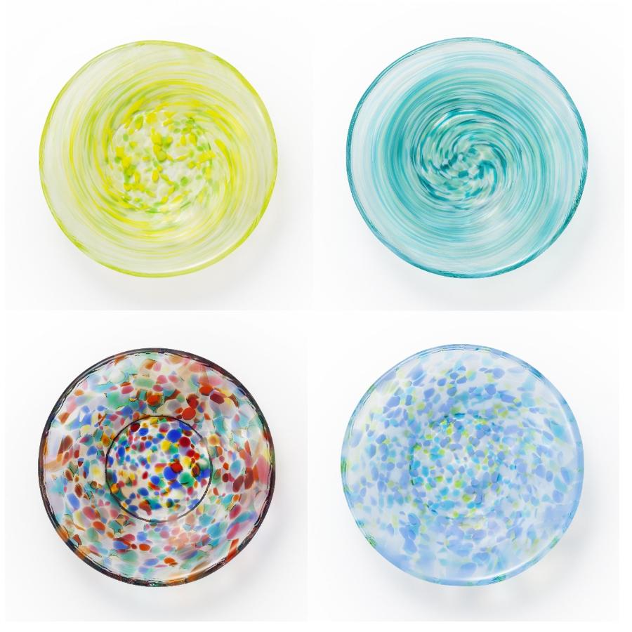 ＜津軽びいどろ＞色色豆皿 4種  (菜の花・若葉・ねぶた夜祭・水鞠)