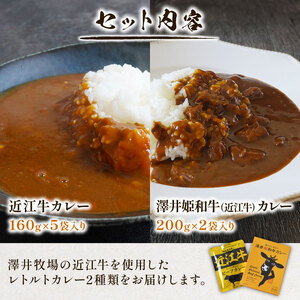 近江牛 カレー 2種 セット 澤井姫和牛 カレー  200g × 2袋 近江牛 カレー 160g × 5袋 セット 計 7袋 カレー( 黒毛和牛 カレー 牛肉 カレー 1200g レトルト カレー 肉