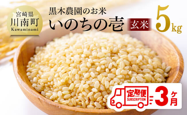 
            【3ヶ月定期便】【令和7年産】 宮崎県産米 黒木農園のお米「いのちの壱(玄米)」 5kg 【 米 お米 玄米 国産 宮崎県産 いのちのいち おにぎり 】
          