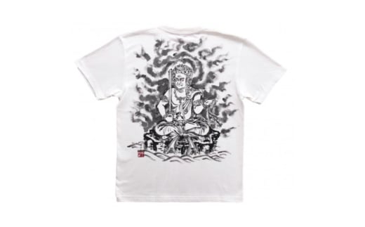 手描きTシャツ 仏画 不動明王 白 綿生地 (半袖 Mサイズ)【1614973】