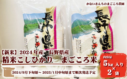 [No.5657-3811］【新米】2024年産 長野県産精米こしひかり　まごころ米10kg（5kg入り×2袋）《かないさんちのまごころ農園》■2024年～2025年発送■※9月下旬頃～1月中旬頃まで順次発送予定