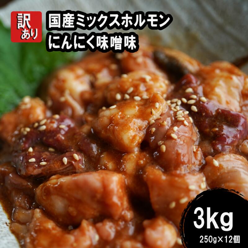 【ふるさと納税】 【 訳あり 】 国産牛 ミックスホルモン 3kg (250g×12) にんにく 味噌味 ミックス ホルモン 焼き 焼肉 味付 小分け 冷凍 味噌だれ 不揃い おつまみ 国産 牛 肉