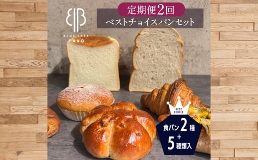 2ヵ月毎定期便　全2回　【BLUE TREE FAVO】ベストチョイスパンセット ／ 定期 7種 食パン クロワッサン カリードッグ パンスイス クルミパン カスタードクリームパン 大阪府 No.352