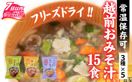 米五　越前おみそ汁15食セット [A-033003] 味噌汁 セット 15食 豆腐 豚汁 揚げなす 味噌 具だくさん フリーズドライ 栄養