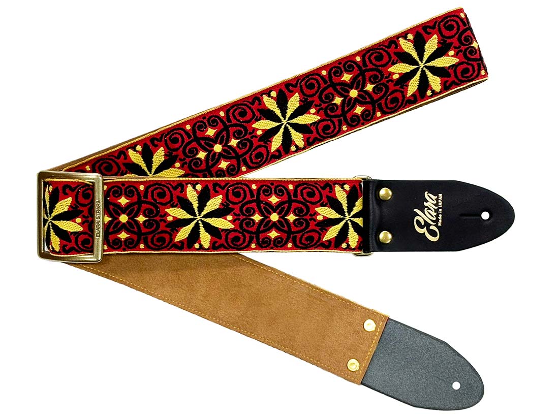 【ふるさと納税】【ギターストラップ】Elara Straps Zinnia Elegans Red/Yellow 郡上市 レザー 真鍮バックル ウルトラスエード プロ仕様 エレキ アコギ ベース Ksound 小林楽器店