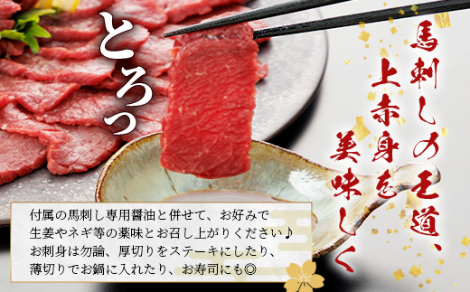 熊本県 赤身 馬刺し 約500g 専用醤油付き 150ml×1本 熊本県 多良木町 ふるさと納税 馬肉 馬さし 肉 ヘルシー 赤身 本場 050-0361
