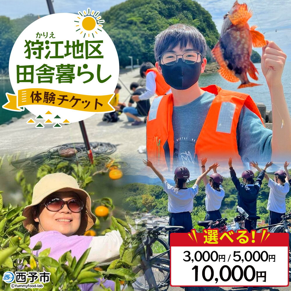 【ふるさと納税】＜狩江地区田舎暮らし体験チケット（3,000／5,000／10,000円）＞ 田舎 体験 自然 旅 旅行 トラベル 観光 レジャー アウトドア アクティビティ Eバイク 家業体験 収穫 漁業 農業 料理体験 郷土料理 特産品 かりエンジョイ 愛媛県 西予市『4月以降に発送開始』