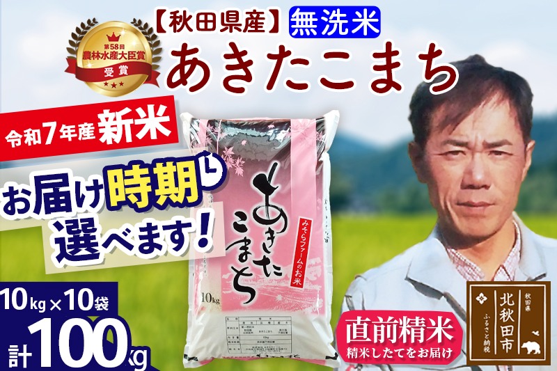 ※令和7年産 新米予約※秋田県産 あきたこまち 100kg【無洗米】(10kg袋)【1回のみお届け】2025年産 お米 みそらファーム|msrf-31701