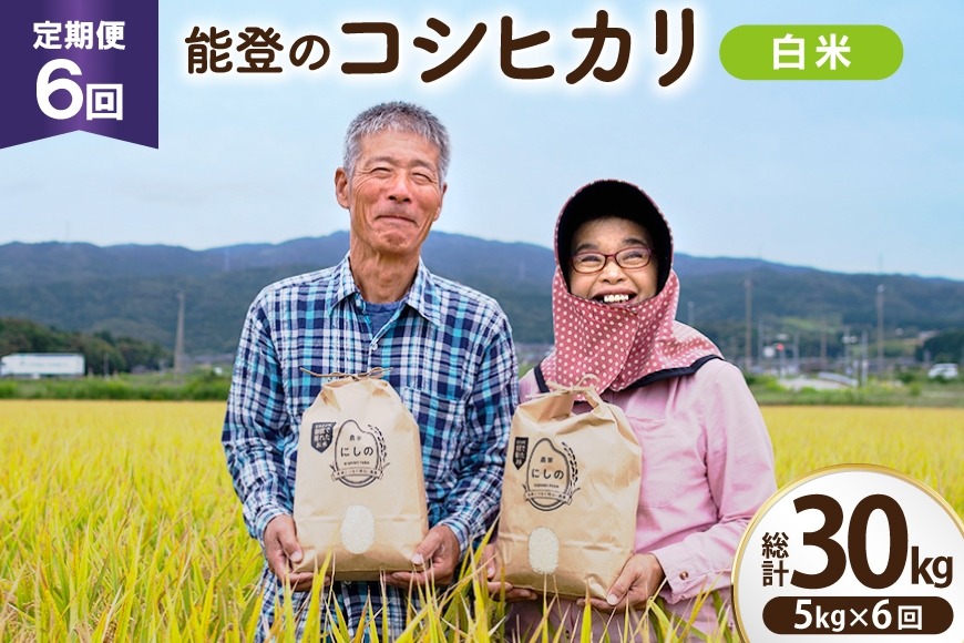 【期間限定発送】 米 定期便 コシヒカリ 白米 5kg 6回 総計 30kg [農家にしの 石川県 宝達志水町 38601176] こしひかり お米 おこめ こめ コメ 精米 ごはん ご飯 令和8年産 新米