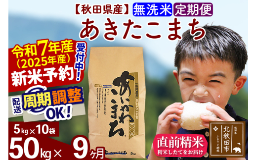 ※令和7年産 新米予約※《定期便9ヶ月》秋田県産 あきたこまち 50kg【無洗米】(5kg小分け袋) 2025年産 お届け周期調整可能 隔月に調整OK お米 藤岡農産