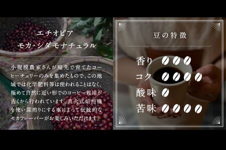 コーヒー豆1kg エチオピア モカ・シダモナチュラル 深煎り＜粗挽きでお届け＞